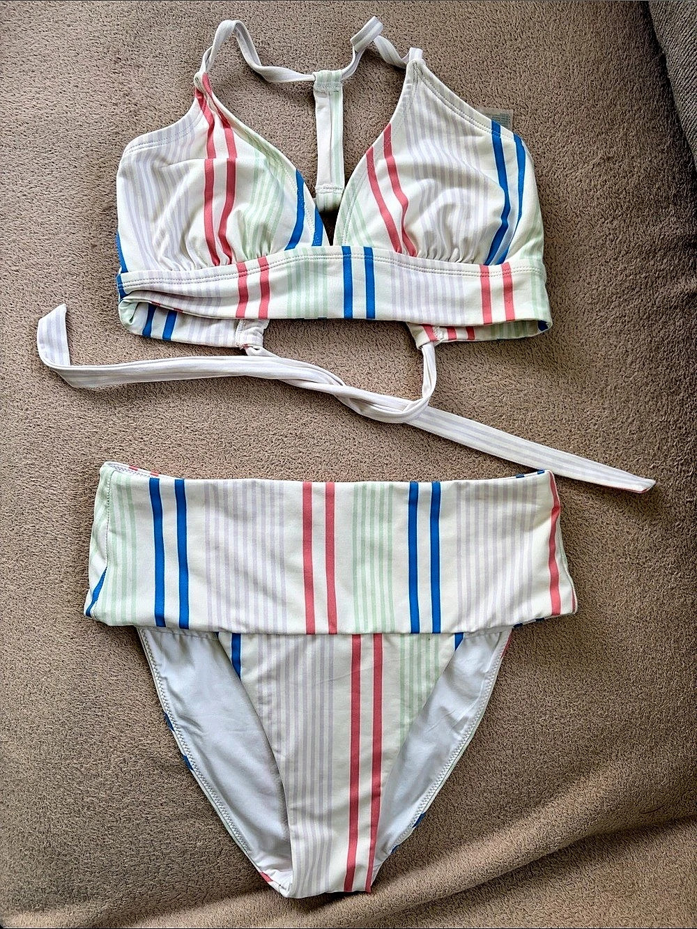 Carve Designs Striped Bikini Set in White & Blue Size Small